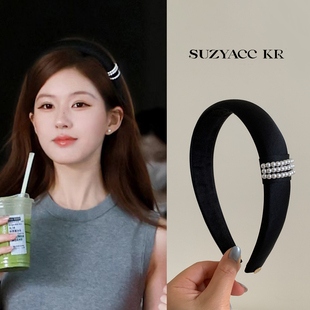 suzyacc 仿珍珠黑色高颅顶发箍2026新款 秋季 复古头箍 kr赵露思同款
