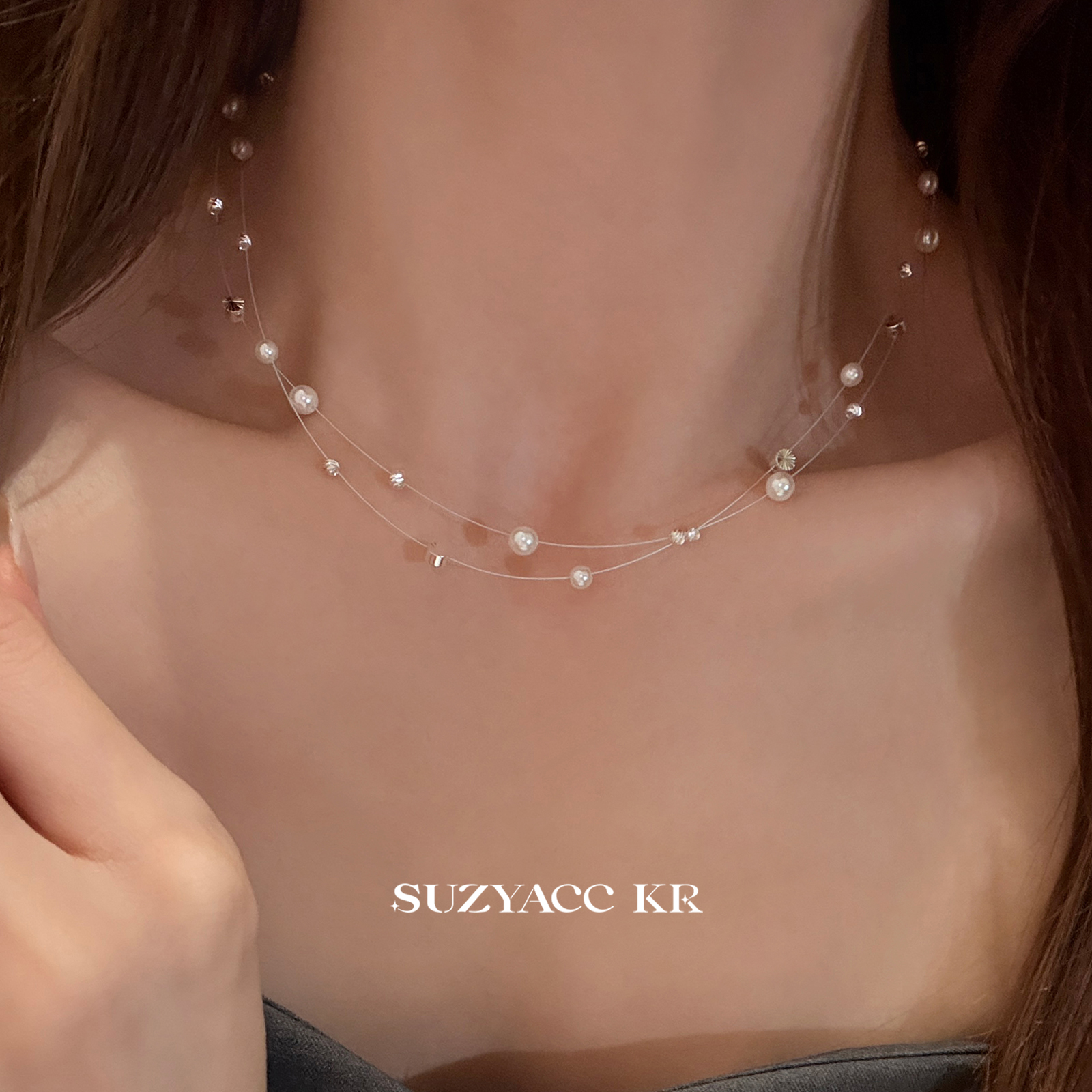 suzyacc kr重工珍珠满天星项链女高级轻奢小众锁骨链温柔气质颈链