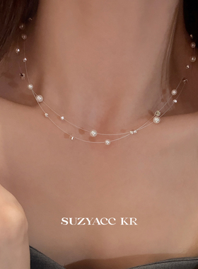 suzyacc kr仿珍珠满天星项链女高级轻奢小众锁骨链温柔气质颈链