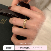 suzyacc kr复古风珐琅麻花戒指轻奢高级感小众设计食指戒可调节女