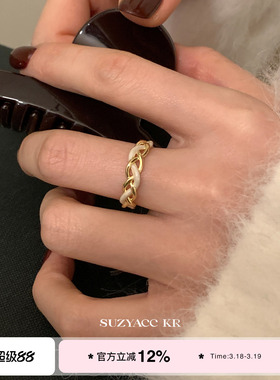 suzyacc kr复古风珐琅麻花戒指轻奢高级感小众设计食指戒可调节女