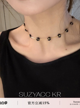 suzyacc kr黑尖晶雏菊花朵颈链复古小众个性设计感锁骨链夏季颈链