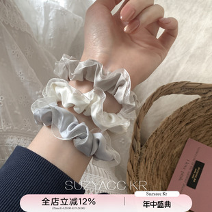 suzyacc kr法式少女花边缎面小肠圈简约小众百搭高级感皮筋头绳