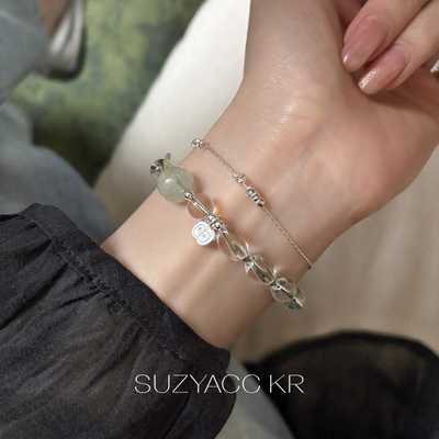 suzyacc kr绿水晶苹果吊坠纯银OT扣手串简约小众温柔气质感手链