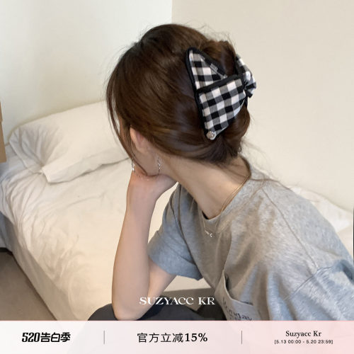 suzyacc kr日系黑白格子三角抓夹2026新款复古小众后脑勺盘发发夹
