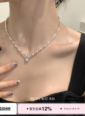 suzyacc kr轻奢超闪合成锆石吊坠碎银项链2026新款气质高级锁骨链