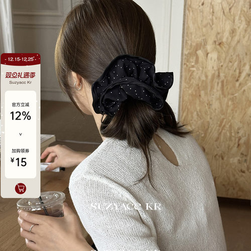 suzyacc kr赵露思同款黑色波点大肠圈复古高级感头花低马尾发圈女