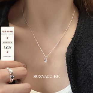 suzyacc 简约小众设计锁骨链 kr方糖合成锆石纯银水波项链2024新款