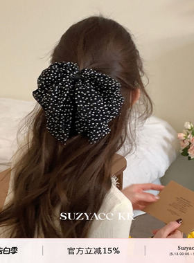 suzyacc kr氛围感波点雪纺蝴蝶结发夹女2025新款后脑勺盘发抓夹