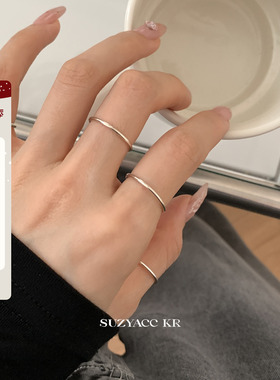 suzyacc kr纯银加粗素圈戒指小众设计感食指戒简约百搭高级感指环