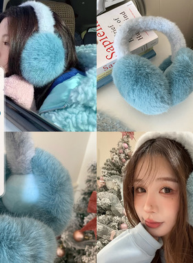 suzyacc kr杨超越同款蓝色毛茸茸耳罩超出片显白保暖骑车防风护耳