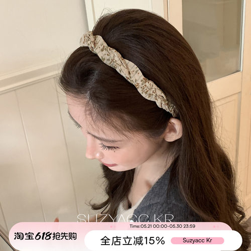 suzyacc kr森系碎花交叉发箍高颅顶头箍复古小众田园油画风发饰