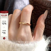 kr红色滴釉菱格水钻戒指新年圣诞氛围感食指戒复古指环女 suzyacc