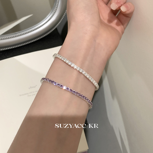 kr轻奢锆石弹力纯银手链手镯复古超闪气质小众高级感手饰 suzyacc