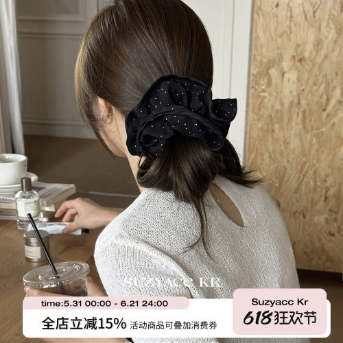 suzyacc kr赵露思同款黑色波点大肠圈复古高级感头花低马尾发圈女