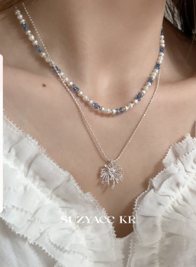 suzyacc kr水钻烟花串珠双层项链2025新款轻奢小众设计感锁骨链女