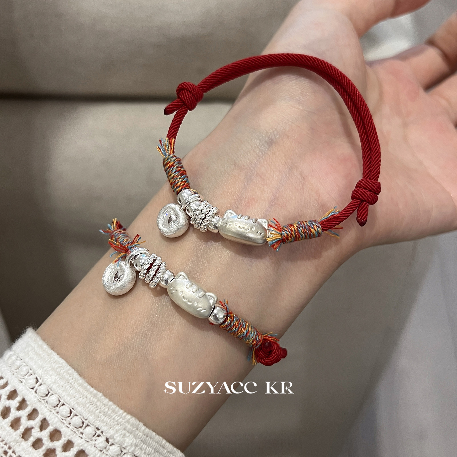 suzyacc kr本命年轻奢足银法棍猫红绳手链个性小众百搭过年手饰女,饰品/流行首饰/时尚饰品新,银饰手链,淘宝优惠券,粉丝福利购,淘宝优惠卷