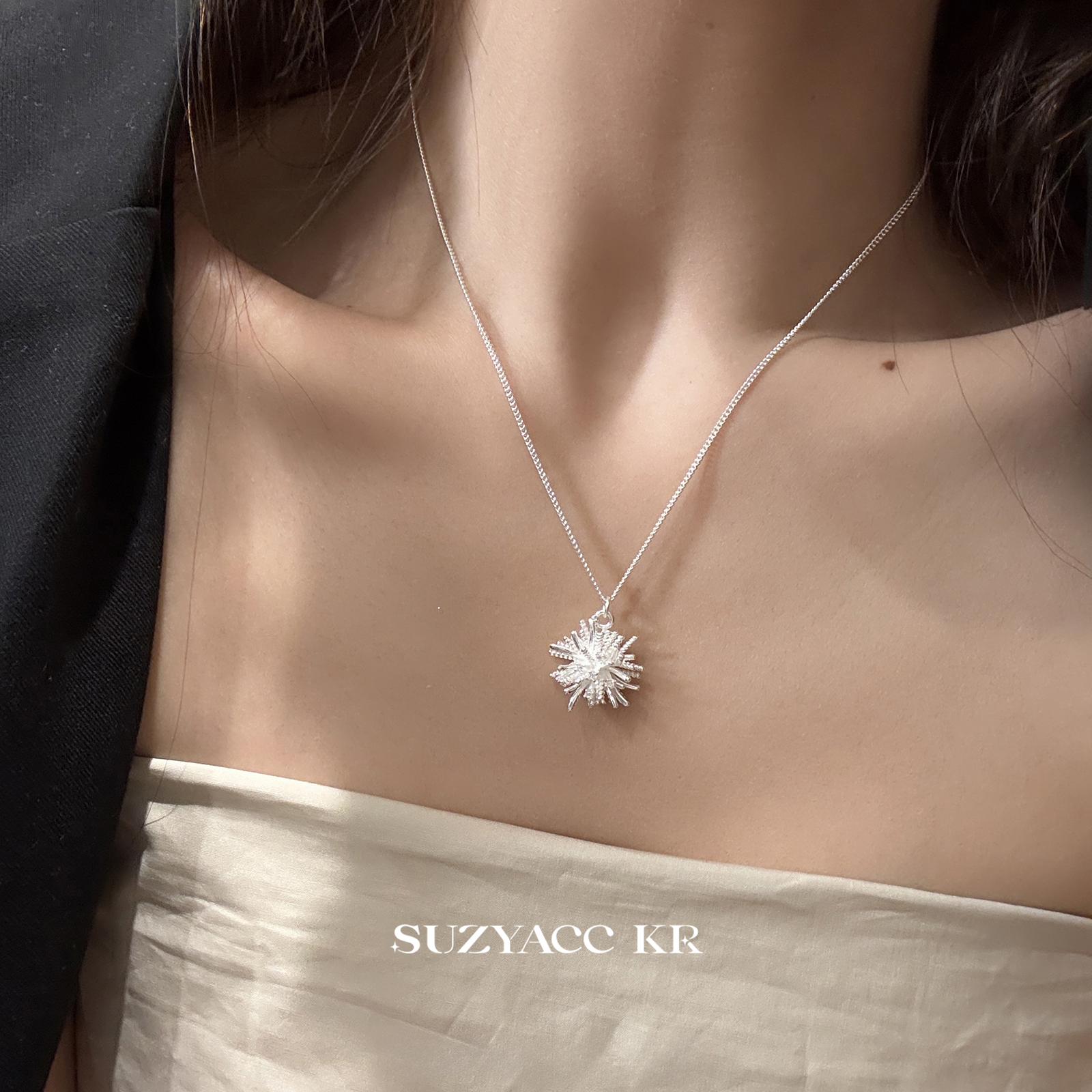 suzyacc kr重工纯银烟花长项链小众设计感叠戴毛衣链简约百搭颈链