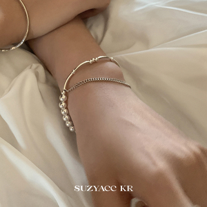 suzyacc kr做旧泰银米珠链条手链简约轻奢高级感百搭精致弹力手饰