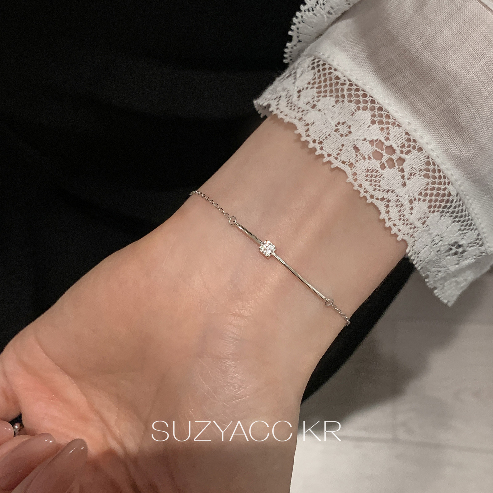 suzyacc kr纯银线细合成锆石手链大牌感简约小众百搭高级手饰女图片