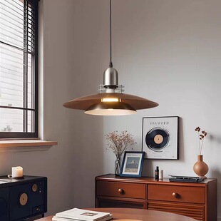 餐厅飞碟吊灯日式复古胡桃木色餐桌吧台包豪斯法式中古茶室吊线灯