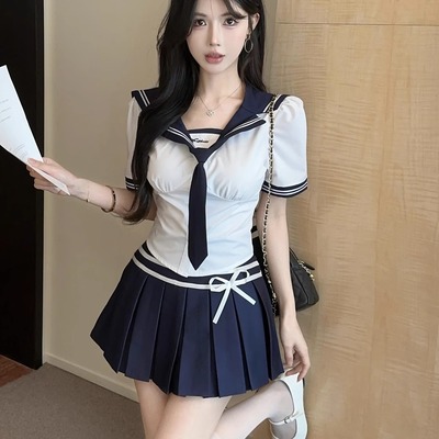 韩系学院风jk制服甜美收腰衬衫夏