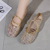 透气渔夫鞋 百搭圆头镂空金色ins潮女鞋 女夏2026新款 包头平底凉鞋