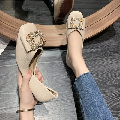 方扣女鞋网红仙女鞋韩版水钻方扣