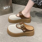 凉拖 外穿镂空配裙子2025新款 厚底增高一脚蹬懒人包头半拖鞋 女夏季