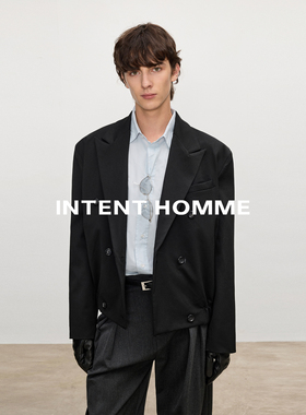 INTENT 吸烟装西服外套/大枪驳领垫肩短宽收腰下摆版型极简西装