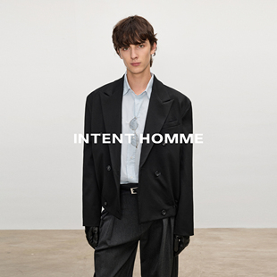 型极简西装 INTENT 大枪驳领垫肩短宽收腰下摆版 西服外套 吸烟装
