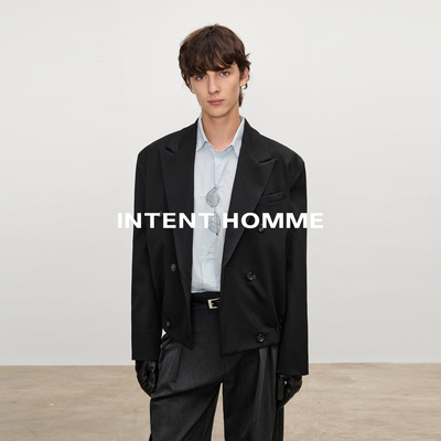 INTENT 吸烟装西服外套/大枪驳领垫肩短宽收腰下摆版型极简西装