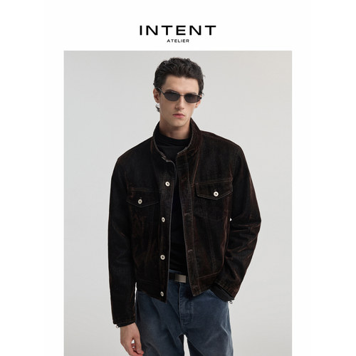 INTENT 立领植绒牛仔夹克15.5盎司高克重 SLIM合身利落版型外套