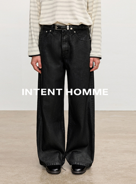 INTENT 刷蜡冈山牛仔A字直筒长裤/14.8盎司水洗涂层宽松直筒百搭