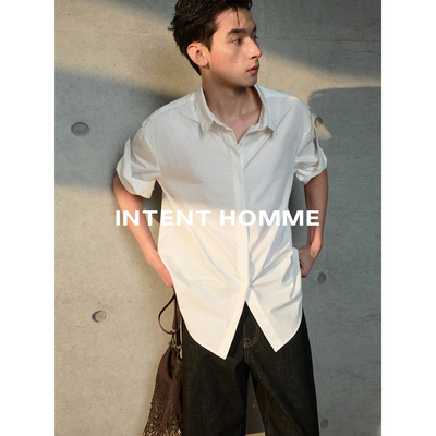 INTENT 手工卷匹马棉棉高级筋骨感干练基础休闲轻薄宽松短袖衬衫