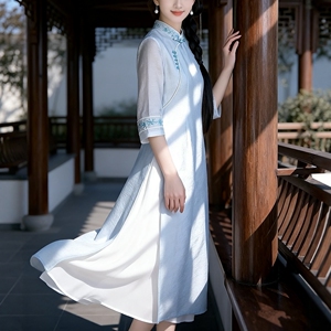 2026春夏新中式天丝提花立领茶服女夏改良旗袍裙仙气禅意连衣裙女