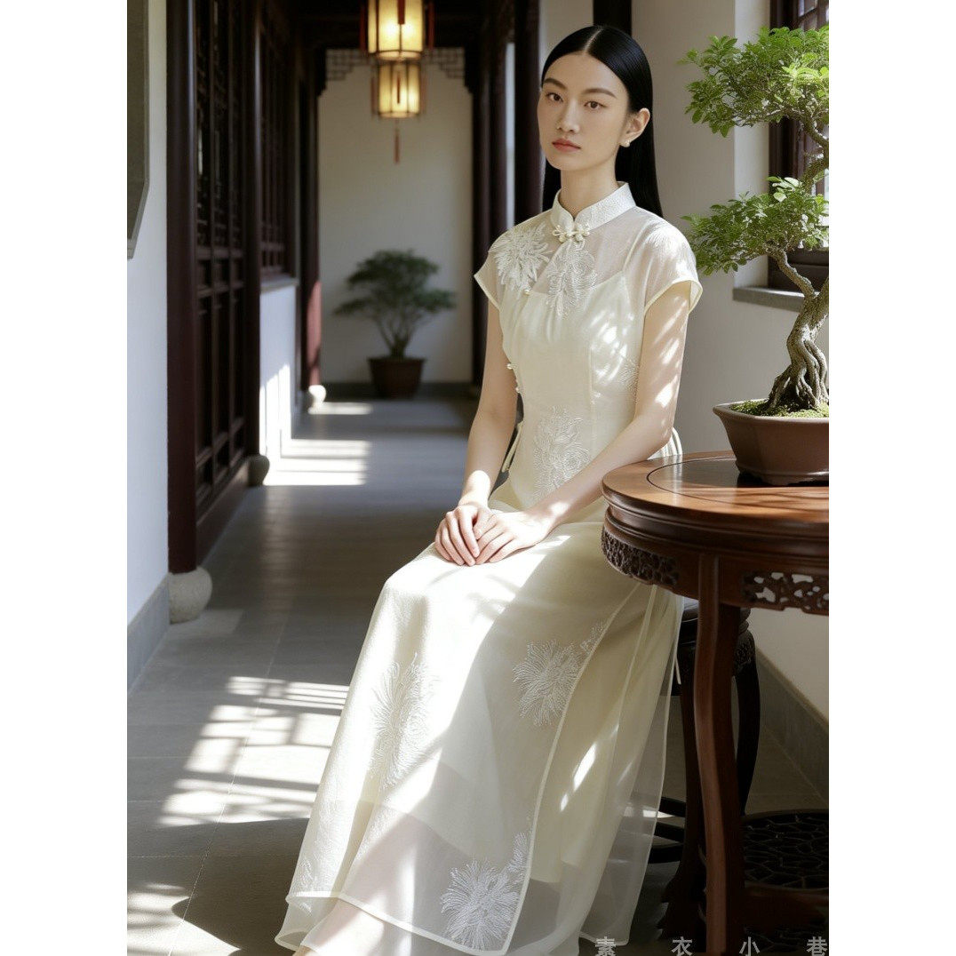 2026夏新款奥黛风改良旗袍轻奢刺绣长裙仙气气质显瘦新中式女装
