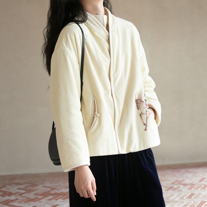 中式斜襟交领复古盘扣棉衣棉服