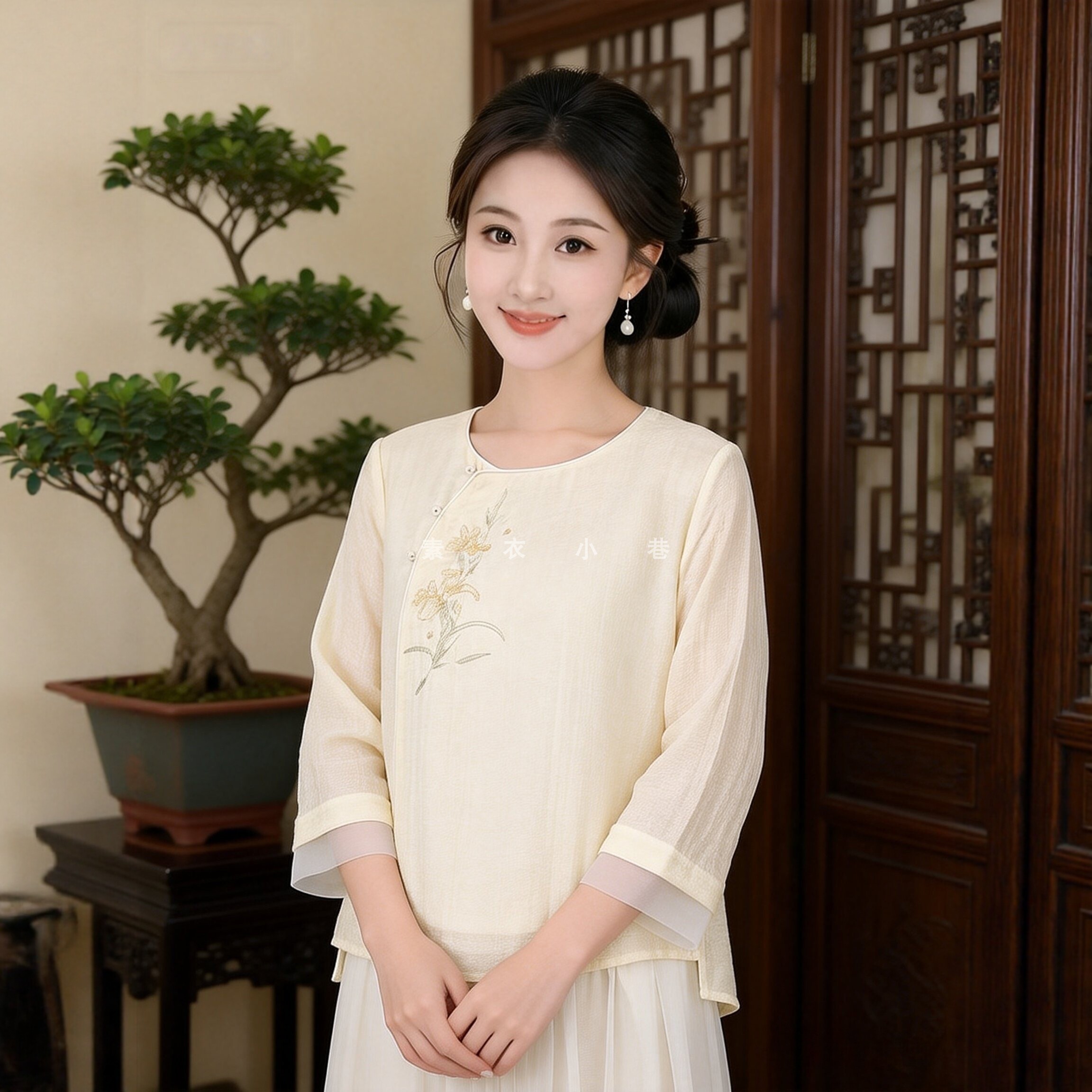 天丝纱重工刺绣改良汉服上衣茶服