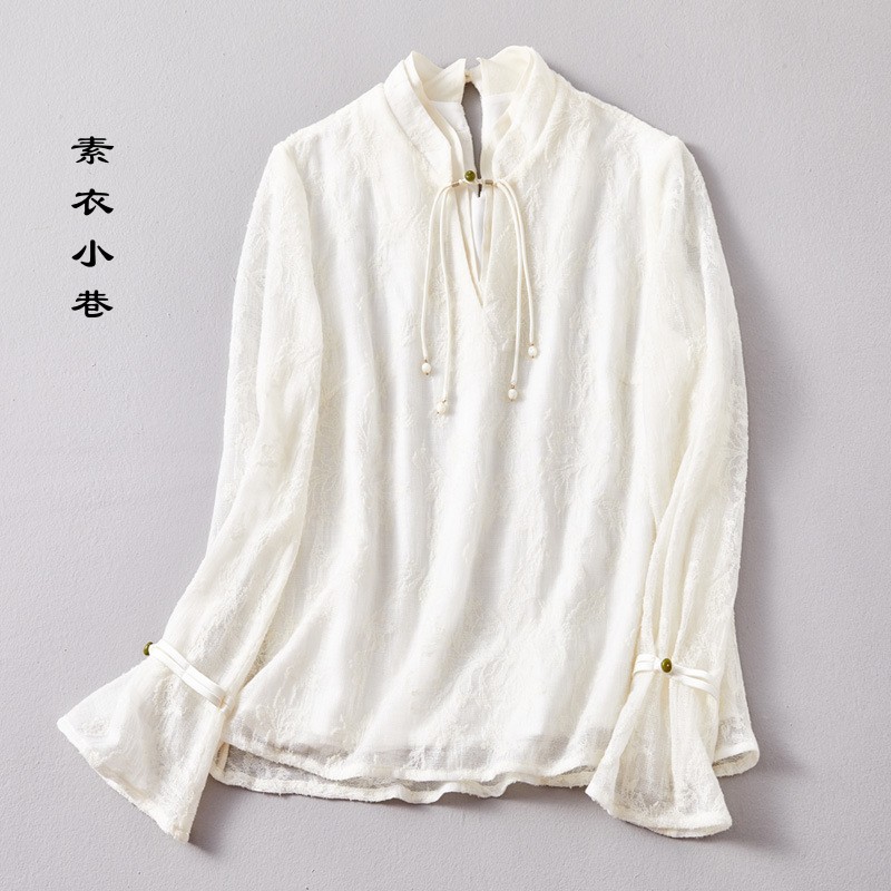双层立领蕾丝针织衫羊毛绣花小衫