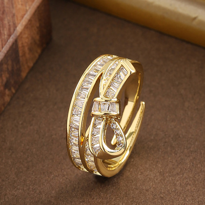 欧美跨境时尚精致爆闪蝴蝶结开口戒指小众感仙女风可调节手饰