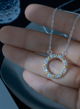 冷淡风精致双色镶钻圆环项链女轻奢小众设计感简约锁骨链百搭颈链