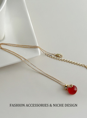 新款红色钱袋子项链小众锁骨链精致简约气质ins博主同款时尚