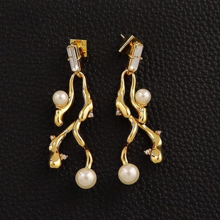 鬼才AB设计师不规则树枝耳钉精致小众轻奢耳饰镀真金耳环