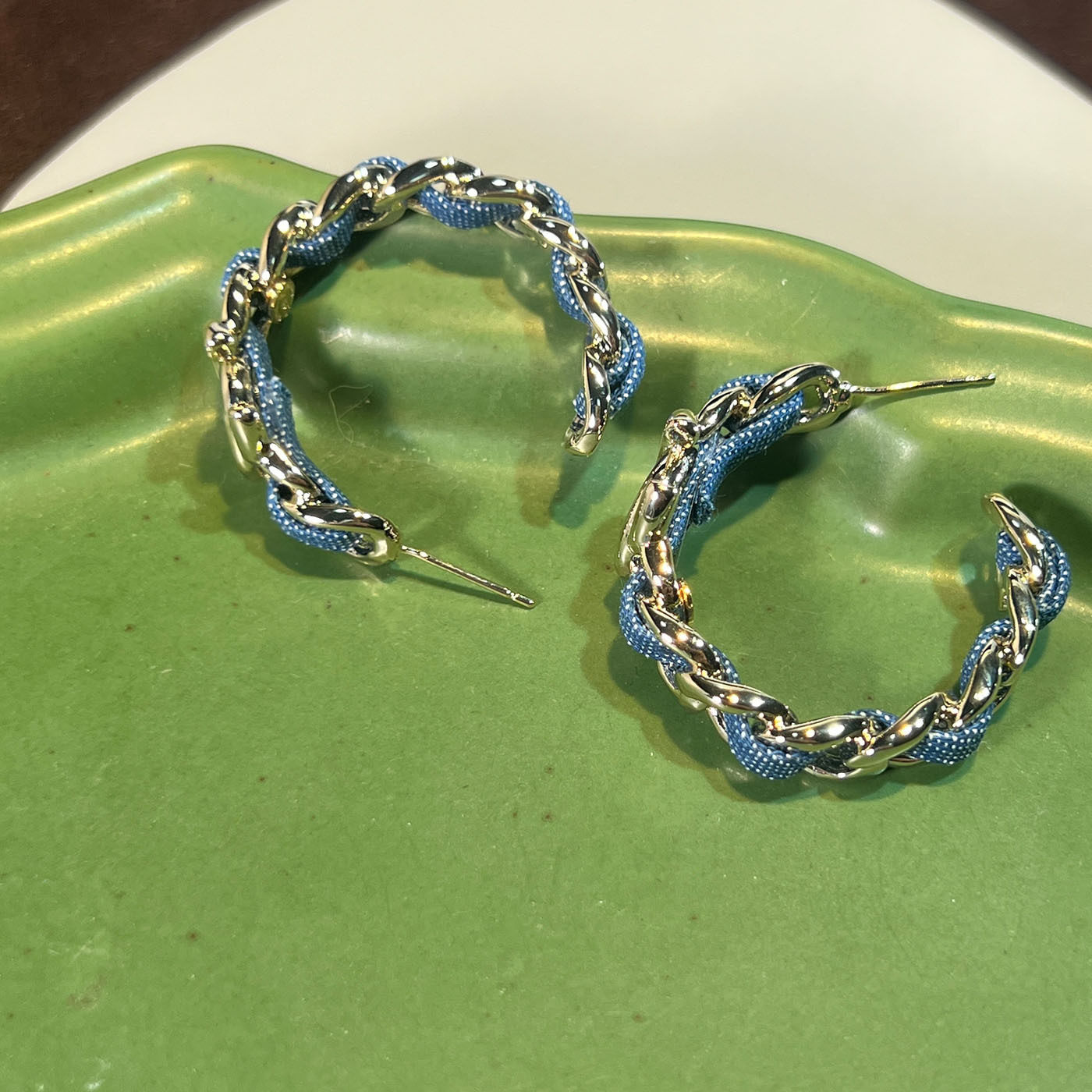 小香风牛仔布耳圈潮流时尚小众设计感轻奢百搭ins跨境热销时尚耳