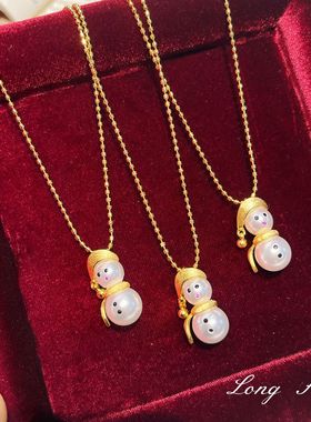 小红书同款珍珠雪人锁骨链镀金萌趣雪人吊坠项链饰品