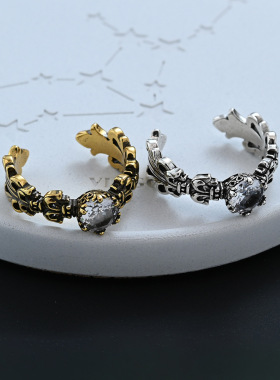 冷淡风鸢尾花白钻锆石开口戒指女轻奢小众设计个性感食指指环