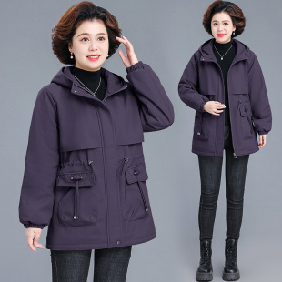 时尚洋气保暖加绒外套女2025冬季新款中老年妈妈中长款连帽棉服潮