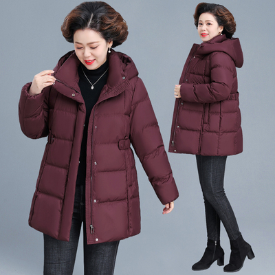 新款中年妈妈白鸭绒中长款外套