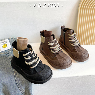 真皮女童马丁靴2025秋冬季新款加绒二棉儿童短靴韩版百搭男童靴子